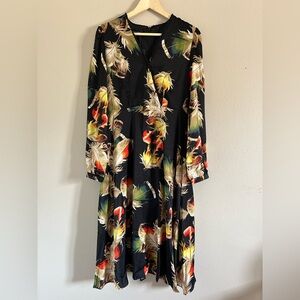 Kaimilan  Black Feather‎ Print Dress size 8 NWT